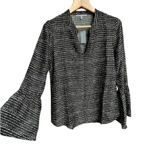 NWT Lemon Tart Flounce Sleeve Notch Neck Black Speckle Women’s Blouse, Sz Small